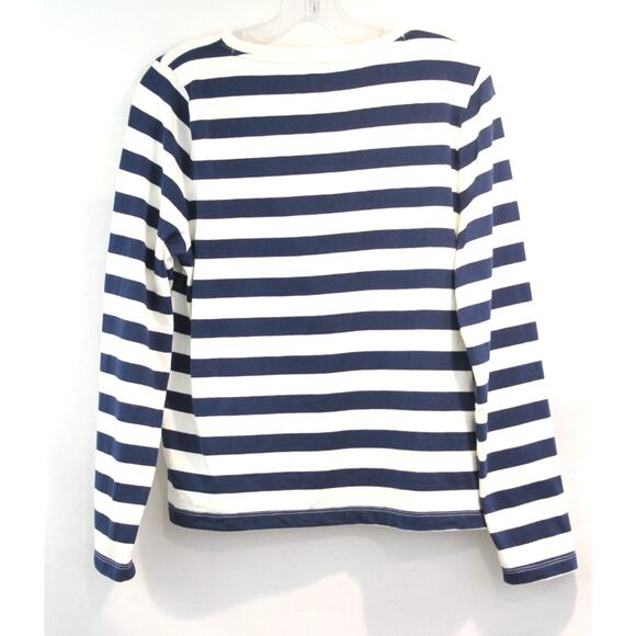 J Crew Nautical Top Womens size M Navy Blue Striped Gold Buttons on Side Hem - Picture 5 of 7